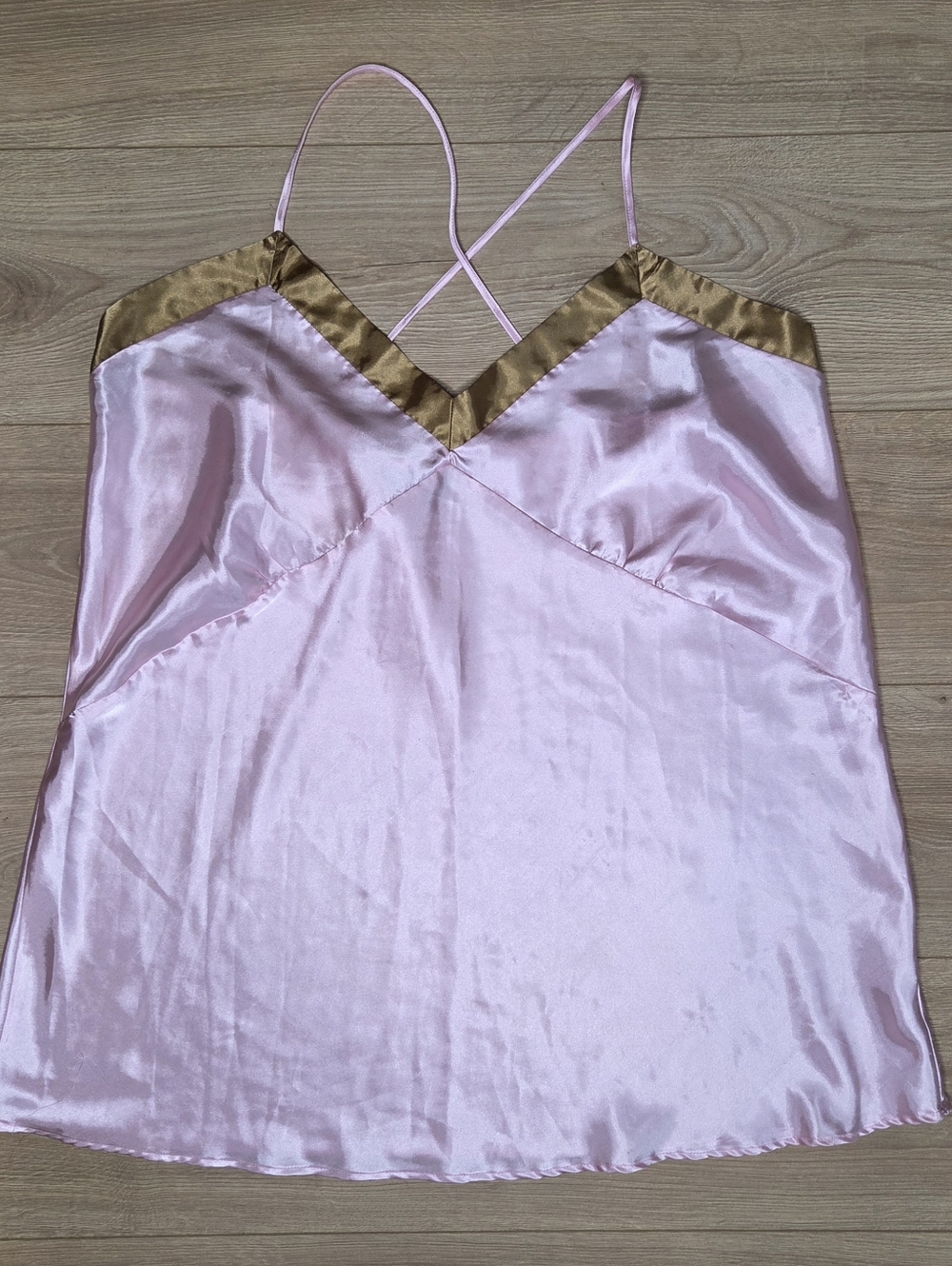 Pink Satin Gold Trim Y2K Cami Top 2X Coquette Soft Girl